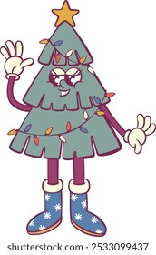 Groovy christmas tree mascot whimsical character 
