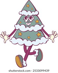 Groovy christmas tree mascot whimsical character 