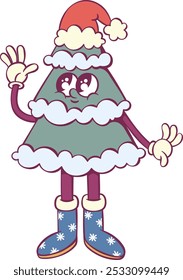 Groovy christmas tree mascot whimsical character 