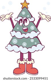 Groovy christmas tree mascot whimsical character 