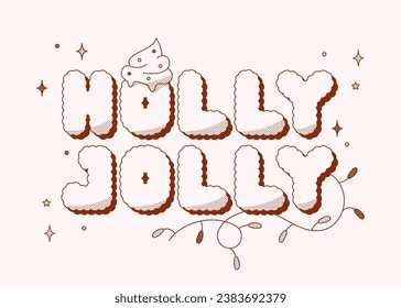 Groovy Christmas two-tone Holly Jolly card. Dark red halftone letters.