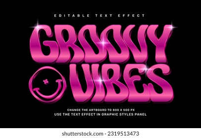 Groovy chrome editable text effect template, good vibes quote