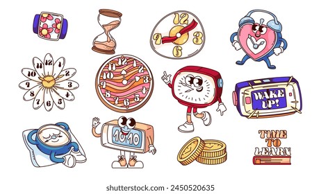 Groovy clock cartoon characters