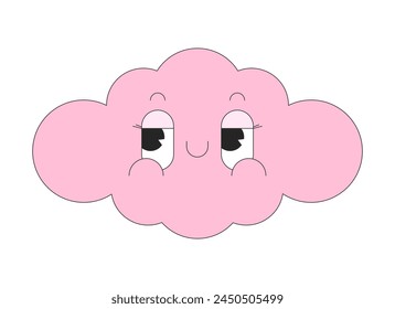 Groovy cloud cute 2D linear vector avatar illustration. Retro cloudy weather mascot cartoon character face. Retro adorable personage portrait. Dream cumulus flat color user profile image isolated