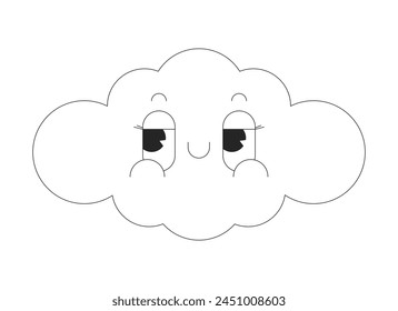 Groovy cloud cute black and white 2D vector avatar illustration. Retro cloudy weather mascot outline cartoon character face isolated. Dream cumulus. Retro personage flat user profile image, portrait