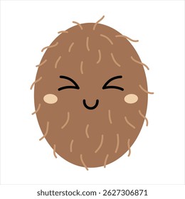 Groovy coconut, cute cartoon tropical fruit. Fruit character, summer hand drawn vector illustration in flat style