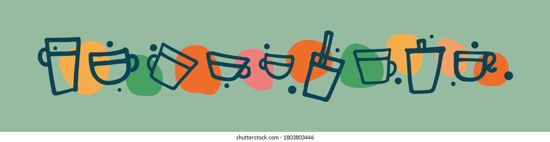 Groovy coffee horizontal vector. Great for retro banners, graphics, invitations, kitchenware, packaging design projects.