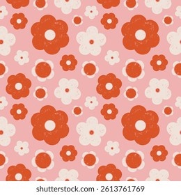 Groovy Colorful Flowers Seamless Pattern Retro Psychedelic 70s Vector Design. Textured illustrations background.