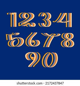 Groovy colorful retro number set stripped