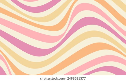 Groovy colorful wavy background. Abstract psychedelic rainbow texture 60s-70s. Hippie design. Retro hand drawn vector illustration