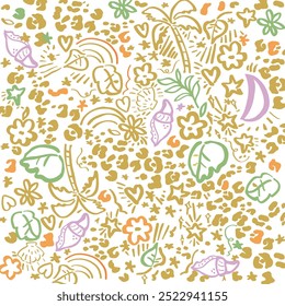 Groovy contemporary psychedelic flowers or animal leopard pattern. summer pattern