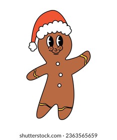 Groovy Cookie character. Merry Christmas and Happy New year. Cute toy. Vector illustration