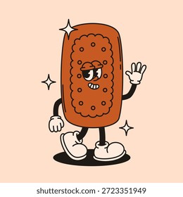 Groovy cookie character in retro style.