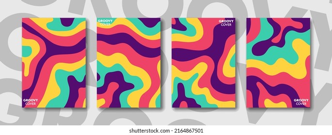 Groovy cover background and poster colorful wavy style
