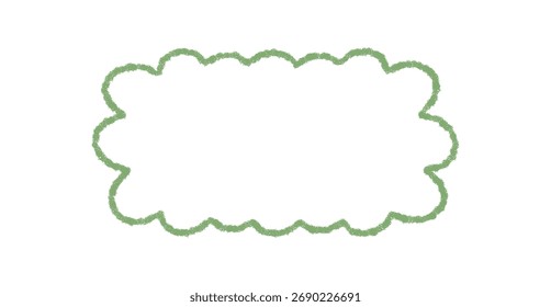 Borde de rectángulo de vieira de contorno de crayón groovy con estilo retro y2k y forma de tiza dibujada a mano. Marco de Antiguas en color verde, elemento gráfico artístico del fondo para la etiqueta contemporánea o creativa
