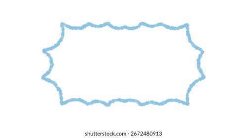Groovy crayon wavy rectangle border outline in pastel blue, hand drawn with retro doodle frame style. Background adds playful y2k chalk sketch look. Creative graphic for modern and vintage themes.