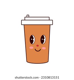 Groovy cup of coffee. Retro vintage cup flat. Thin line signs for design logo, visit card, etc. Single high-quality outline symbol for web design or mobile app. Cup outline pictogram.