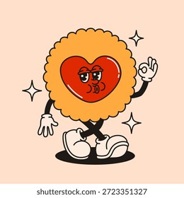 Groovy personagem biscoito bonito em estilo retrô.