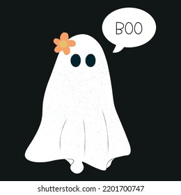 Groovy Cute Halloween Boo Ghost Vector Illustration Transparent Background