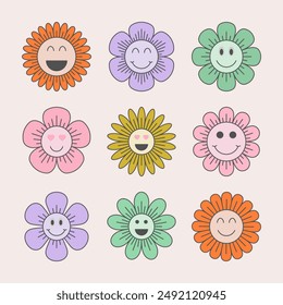 Groovy cute and smiling flower collection
