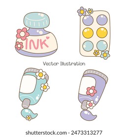 Groovy Cute Staionary, Back To School, Vector Illustration