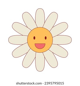 Groovy daisy camomile. Retro vintage colorful design element.  Vector illustration isolated on white background
