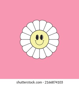 Groovy daisy flower with a happy face