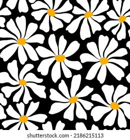 Groovy daisy flower seamless pattern. Cute hand drawn floral background.