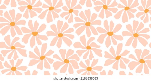 Groovy daisy flower seamless pattern. Cute hand drawn floral background.