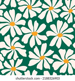 Groovy daisy flower seamless pattern. Cute hand drawn floral background.
