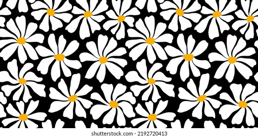 Groovy daisy flower seamless pattern. Cute hand drawn floral background.