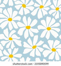 Groovy daisy flower seamless pattern. Cute hand drawn floral background.