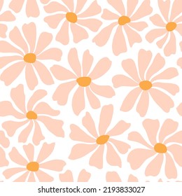 Groovy daisy flower seamless pattern. Cute hand drawn floral background.