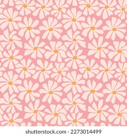 Groovy daisy flower seamless pattern. Cute hand drawn floral background.