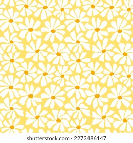 Groovy daisy flower seamless pattern. Cute hand drawn floral background.