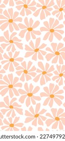 Groovy daisy flower seamless pattern. Cute hand drawn floral background.