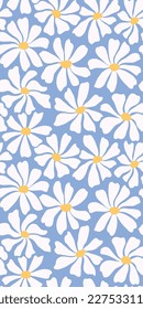 Groovy daisy flower seamless pattern. Cute hand drawn floral background.