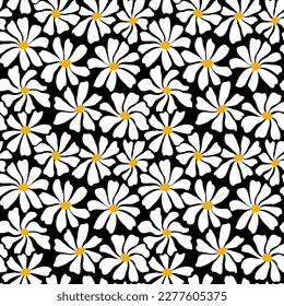 Groovy daisy flower seamless pattern. Cute hand drawn floral background.