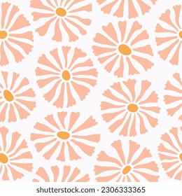 Groovy daisy flower seamless pattern. Vintage hand drawn floral background. Summer abstract floral textile print. Pastel trendy ornament in 70s style.