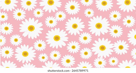 Groovy daisy flower seamless pattern. Cute hand drawn floral background.