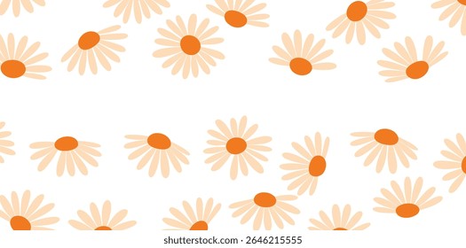 Groovy daisy flower seamless pattern. Cute hand drawn floral background