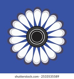Groovy daisy flowers, Flat black icons, Simple flower silhouette. Retro vintage style, hand drawn decorative elements.