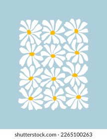 Groovy daisy flowers pattern. Minimalistic illustration of chamomile flowers in trendy Matisse style. Botanical abstract art poster.