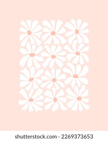 Groovy daisy flowers pattern. Minimalistic illustration of chamomile flowers in trendy Matisse style. Botanical abstract art poster.