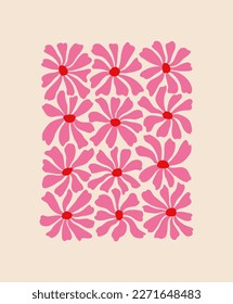 Groovy daisy flowers pattern. Minimalistic illustration of chamomile flowers in trendy Matisse style. Botanical abstract art poster.