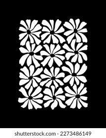 Groovy daisy flowers pattern. Minimalistic illustration of chamomile flowers in trendy Matisse style. Botanical abstract art poster.