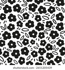Groovy Daisy Flores Padrão Sem Costura. Fundo de vetor floral em 1970 Hippie estilo retro para impressão em têxteis, papel de embrulho, Web Design e mídias sociais. 