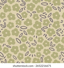 Groovy Daisy Flores Padrão Sem Costura. Fundo de vetor floral em 1970 Hippie estilo retro para impressão em têxteis, papel de embrulho, Web Design e mídias sociais. 