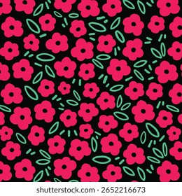 Groovy Daisy Flores Padrão Sem Costura. Fundo de vetor floral em 1970 Hippie estilo retro para impressão em têxteis, papel de embrulho, Web Design e mídias sociais. 