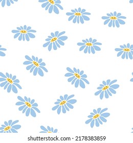 Groovy daisy retro seamless pattern. Retro Smile Chamomile. 70s vibe hippie ornament. Floral wallpaper.